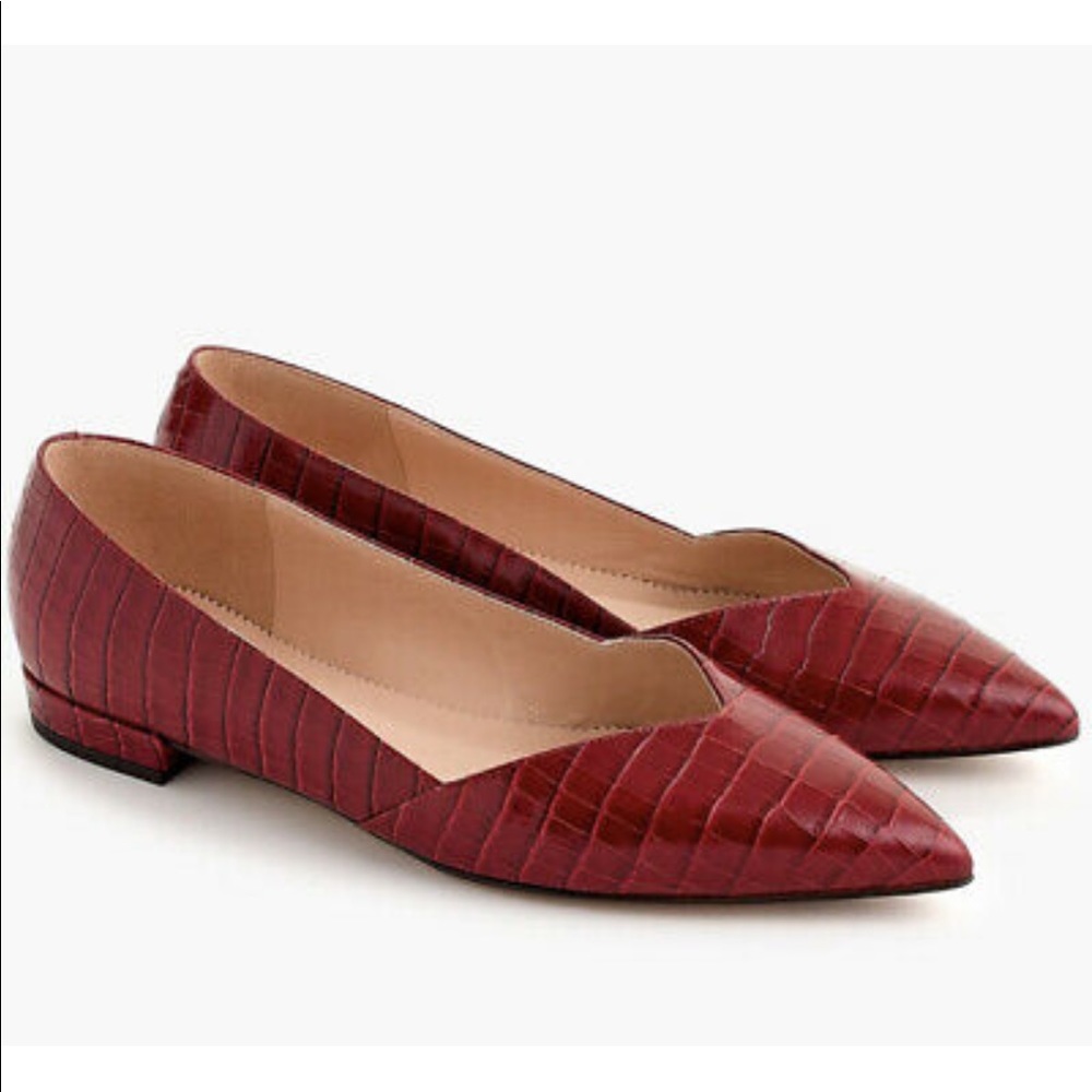 NEW | J. Crew Gwen Croc Embossed red pointy flats